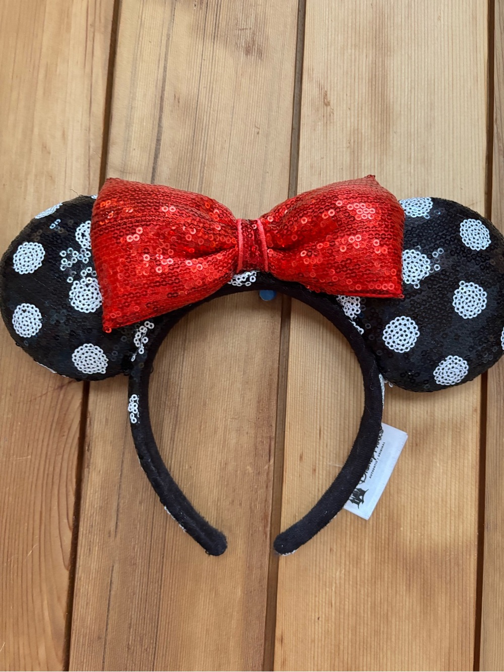 Disney Parks Minnie Mouse Sequin Polka Dot Ears Headband Red Bow